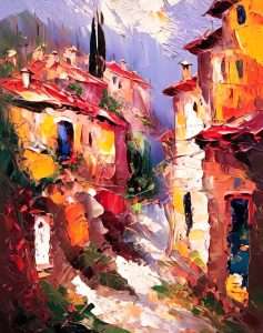Obraz - Colorful Street with Red Roofs